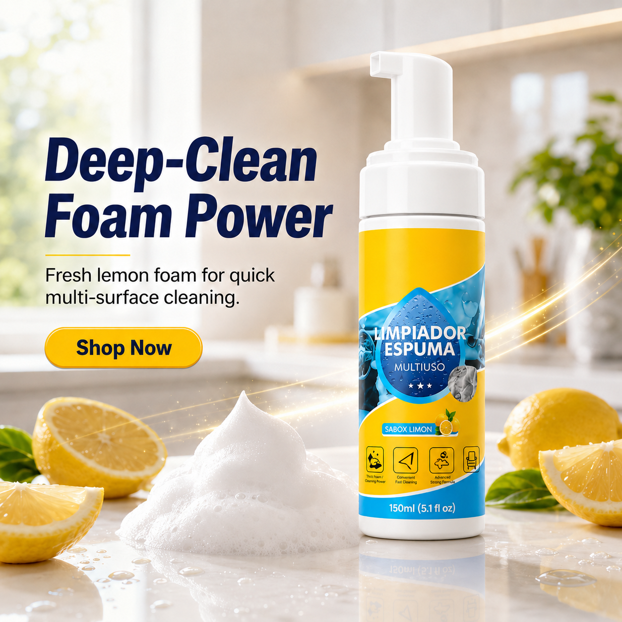 4-in-1 Multi-Enzyme Foam Cleaner – Deep Clean Cars, Kitchens, Bathrooms & Sofas