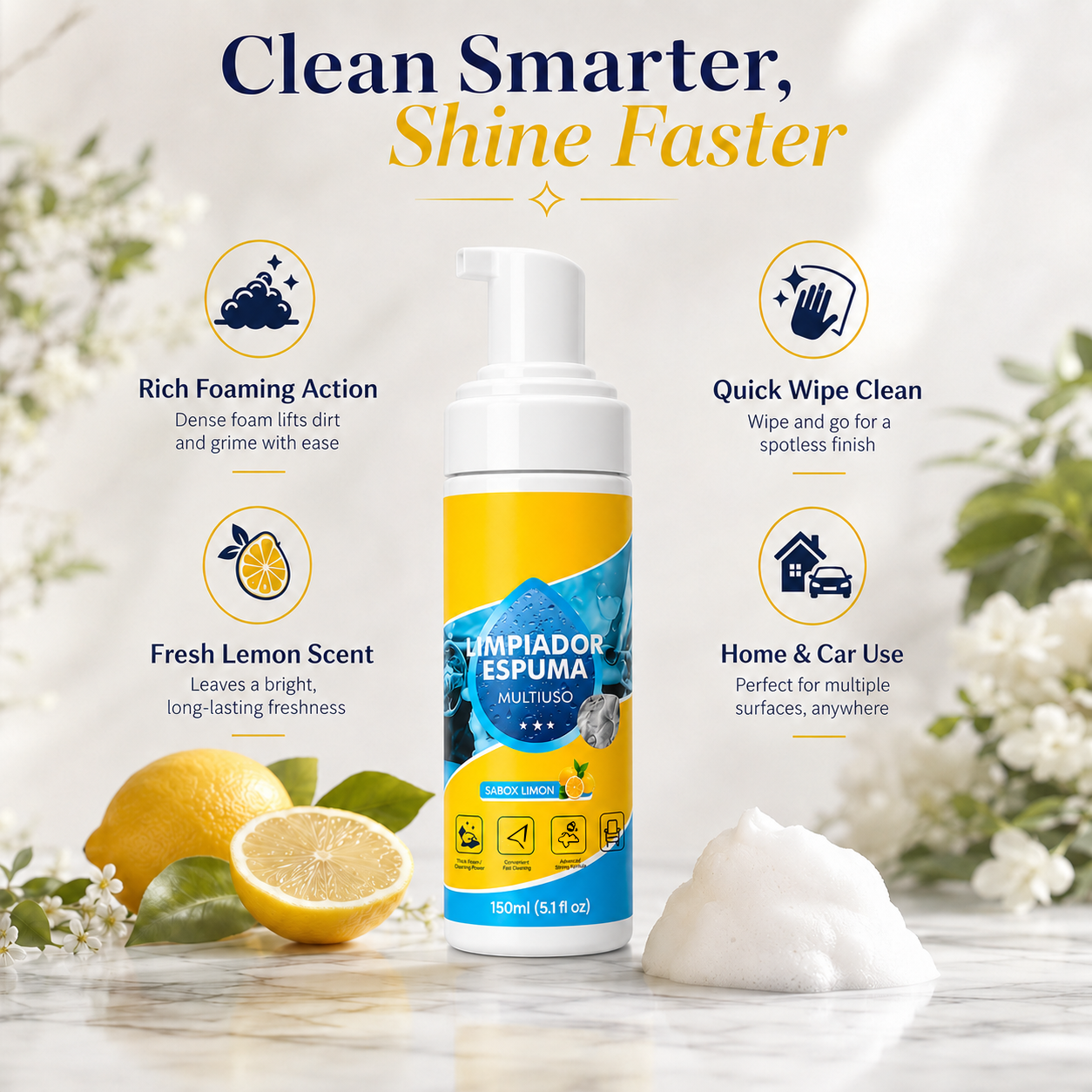 4-in-1 Multi-Enzyme Foam Cleaner – Deep Clean Cars, Kitchens, Bathrooms & Sofas