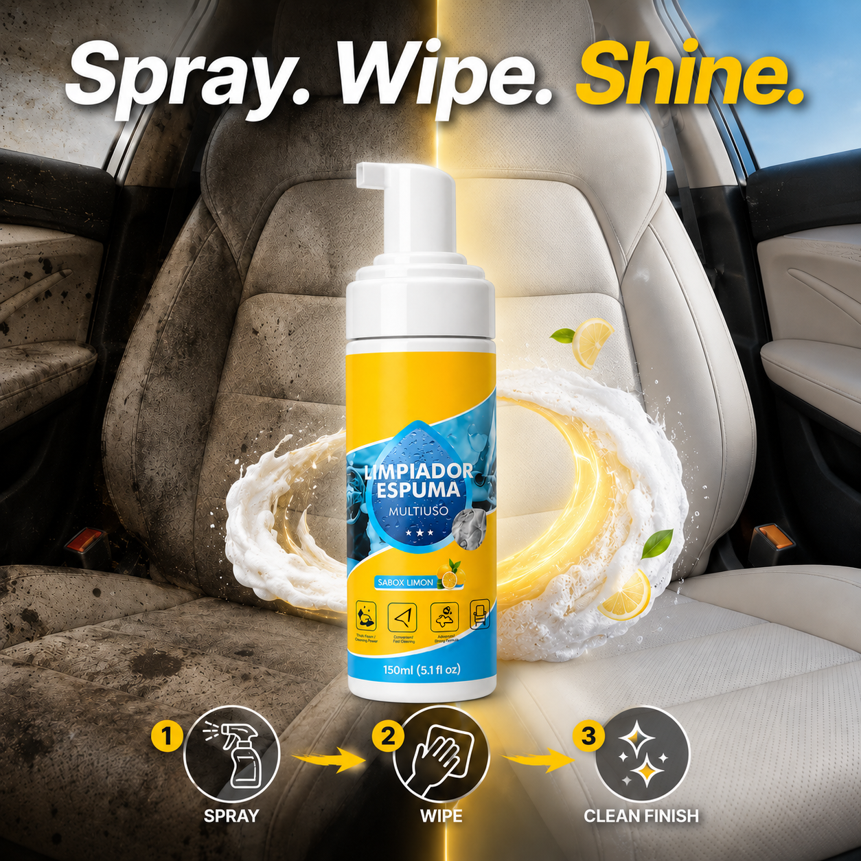 4-in-1 Multi-Enzyme Foam Cleaner – Deep Clean Cars, Kitchens, Bathrooms & Sofas
