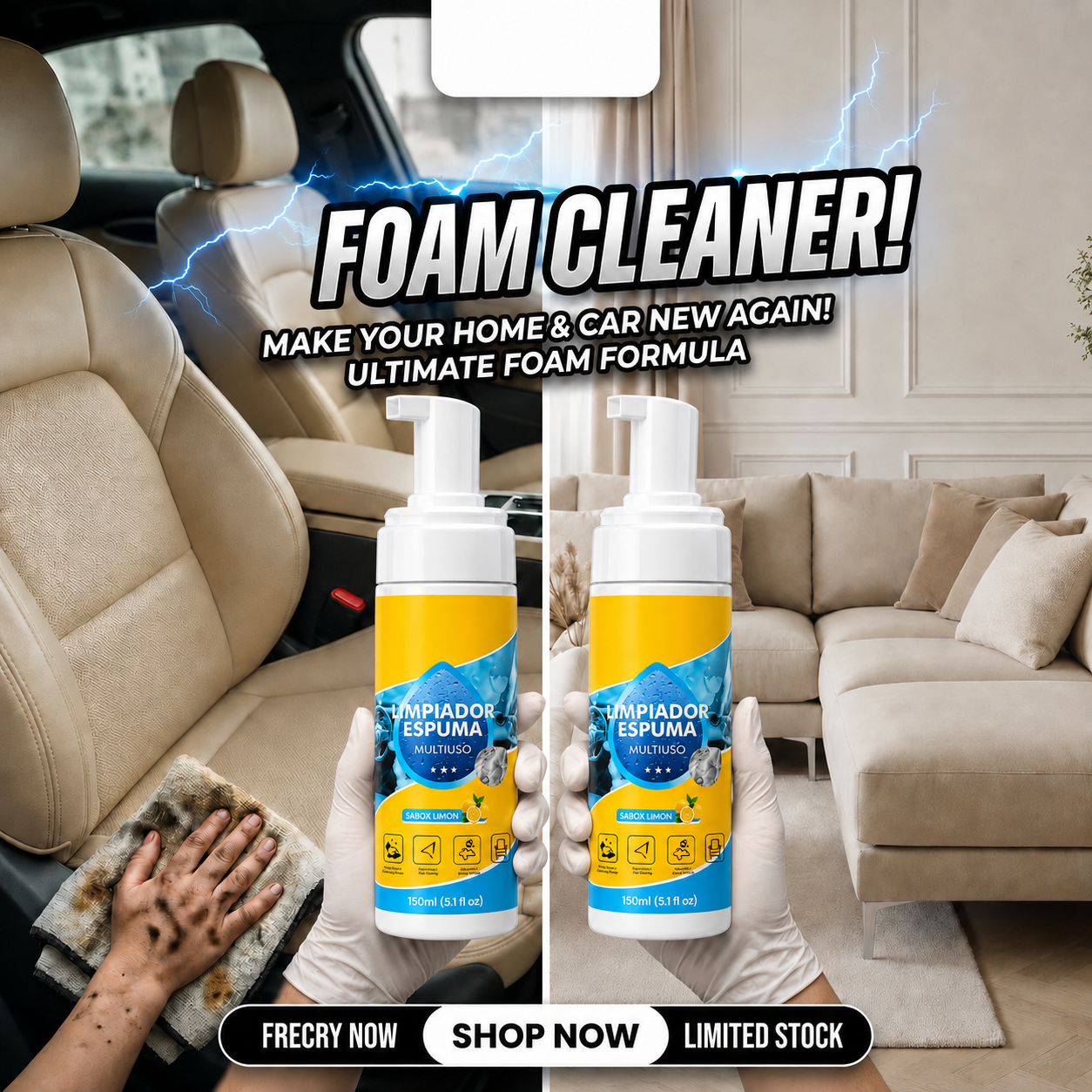 4-in-1 Multi-Enzyme Foam Cleaner – Deep Clean Cars, Kitchens, Bathrooms & Sofas